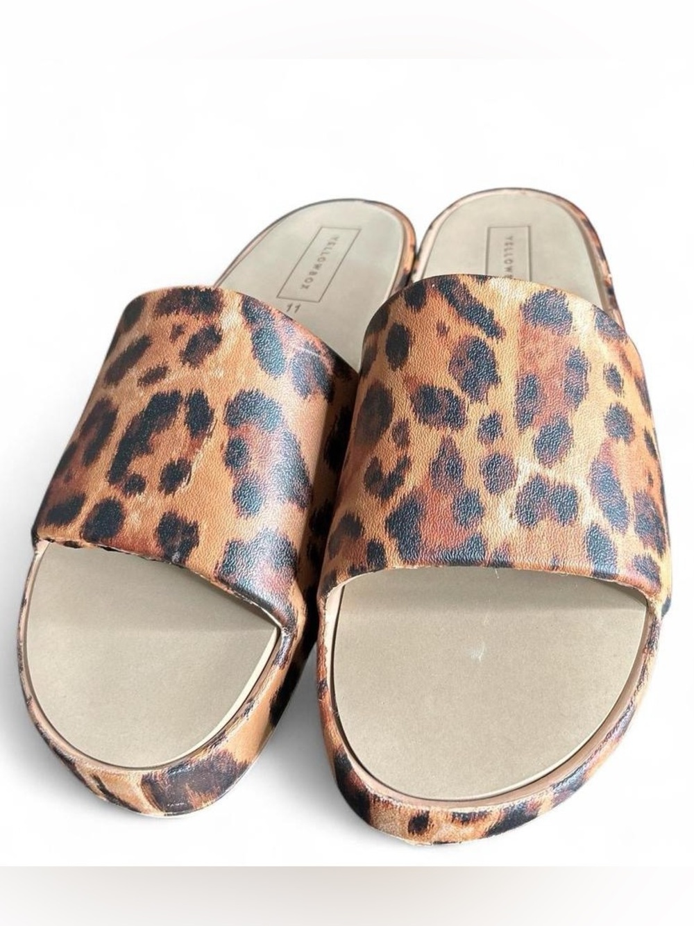 Yellow Box TORREY platform Leopard Slide Mules in Brown/Black